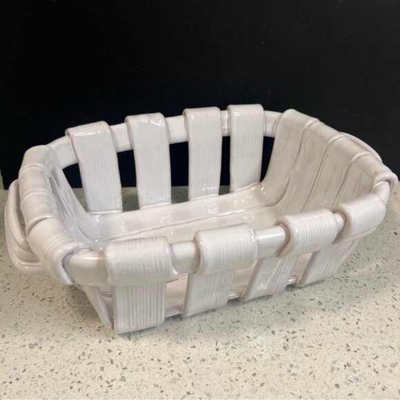 Other - Vintage TADINATE Italian Ceramic Glazed Woven Basket Made in Italy 12 x 9